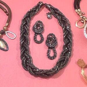 Elegant Black Braided Necklace and Earring Set